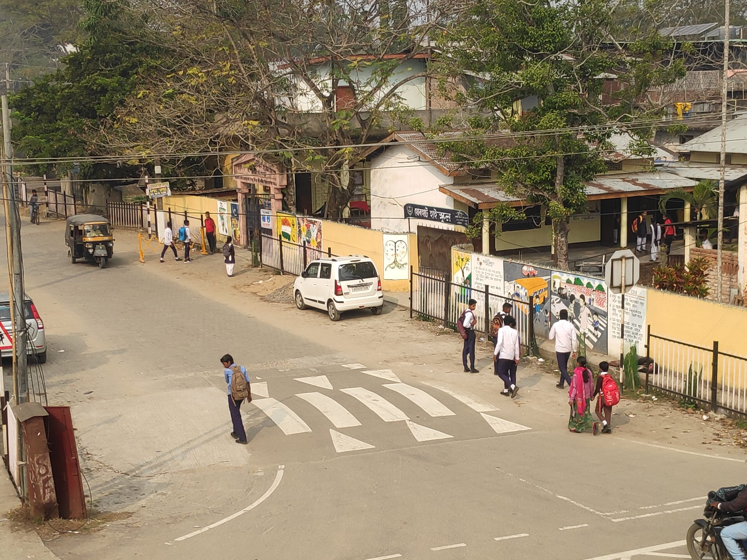 Raised crosswalk in front of school