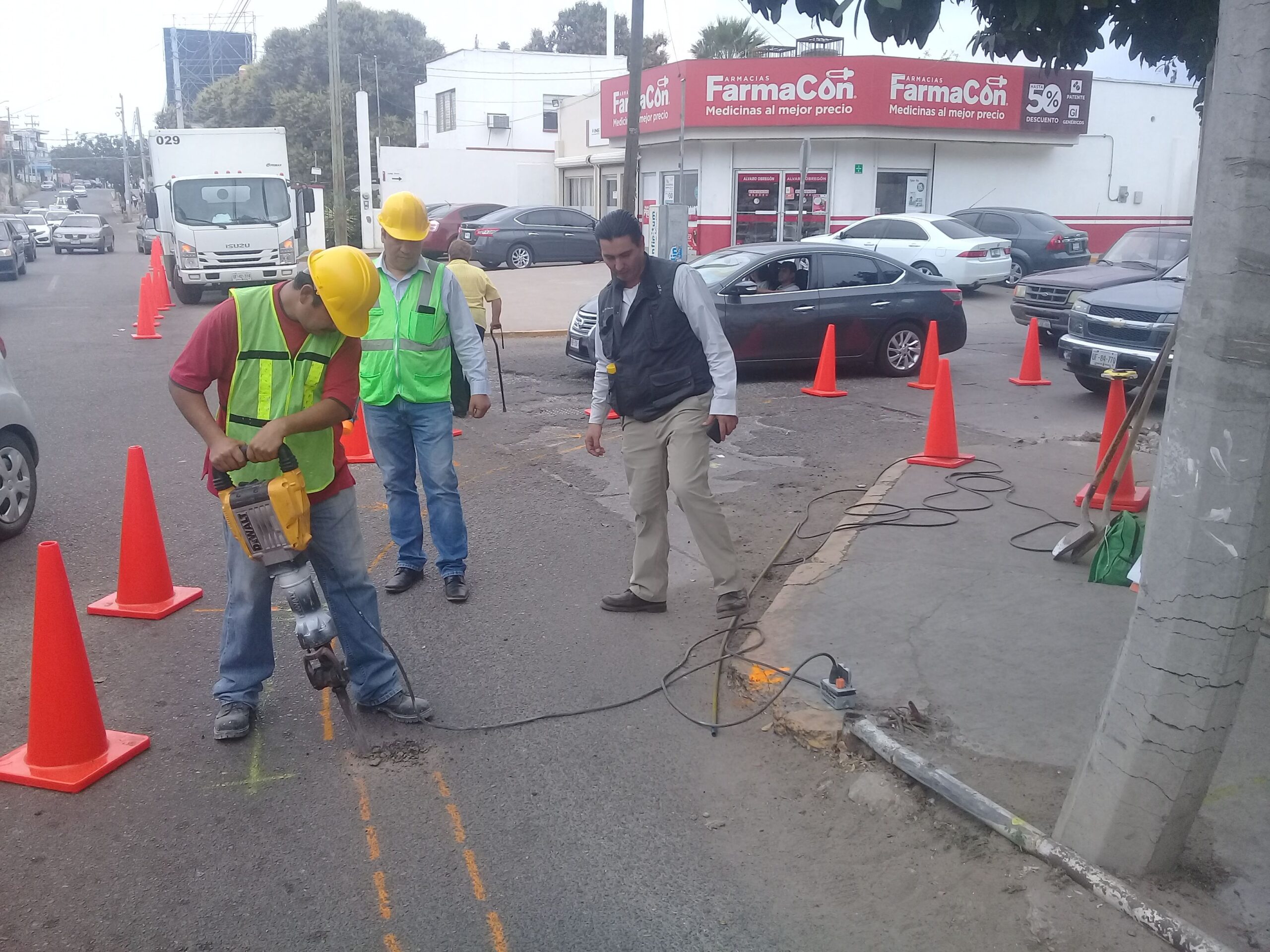 At the crossing near a school, infrastructure is widened for children walking